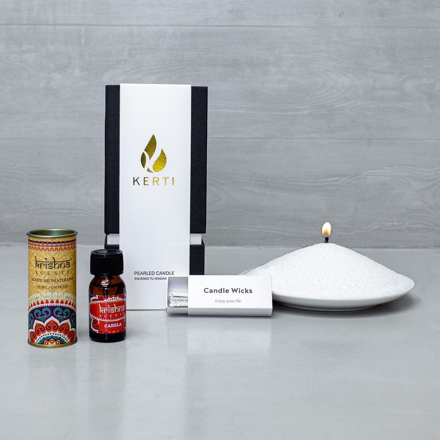 Set Vela Perlada + Esencia Aromática