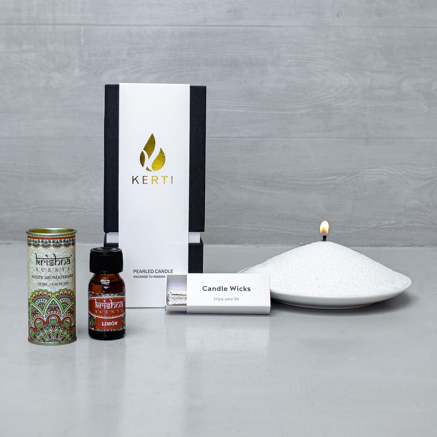Set Vela Perlada + Esencia Aromática