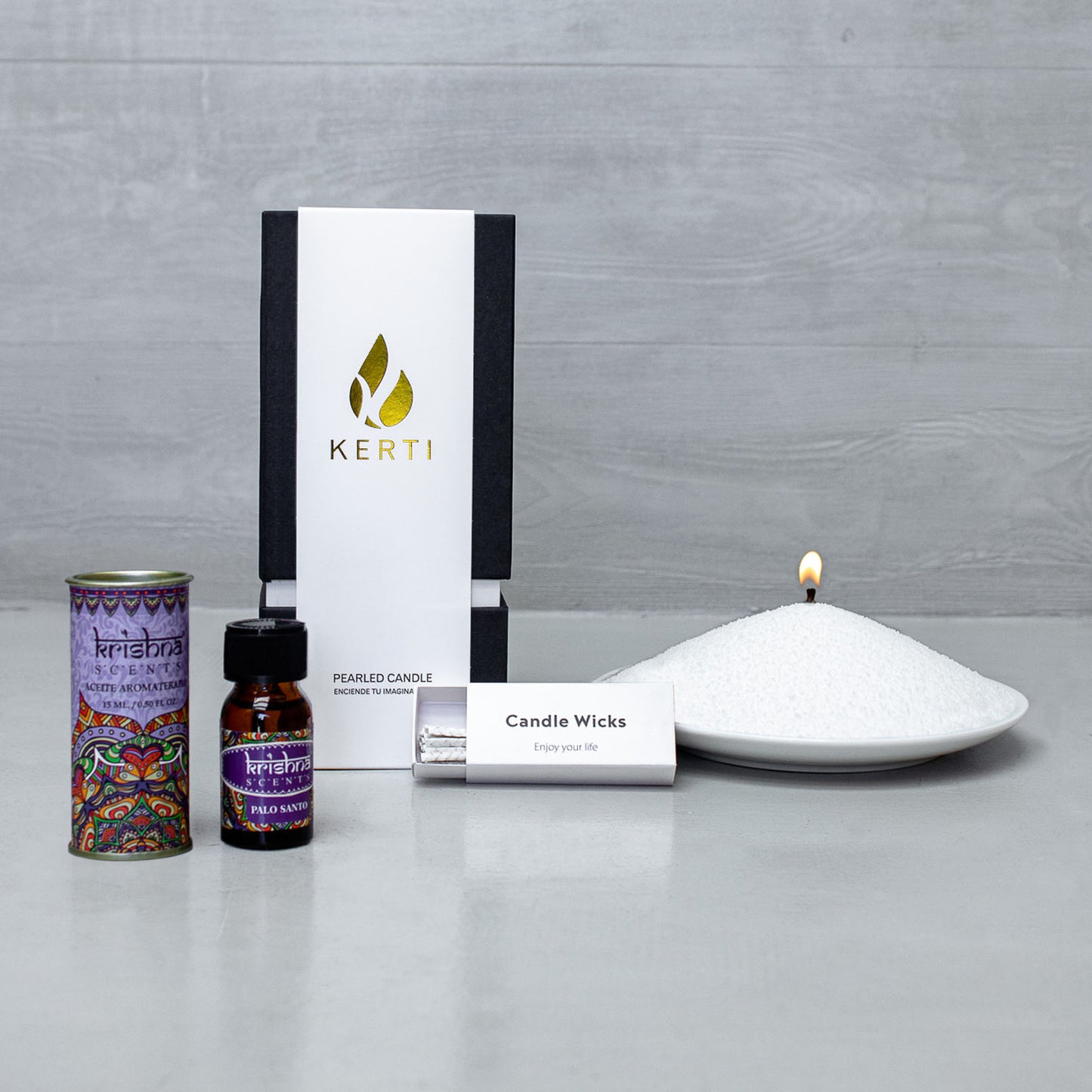 Set Vela Perlada + Esencia Aromática