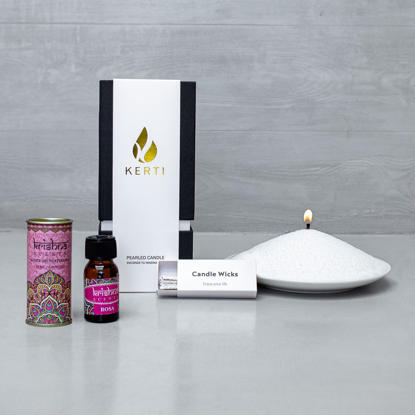 Set Vela Perlada + Esencia Aromática