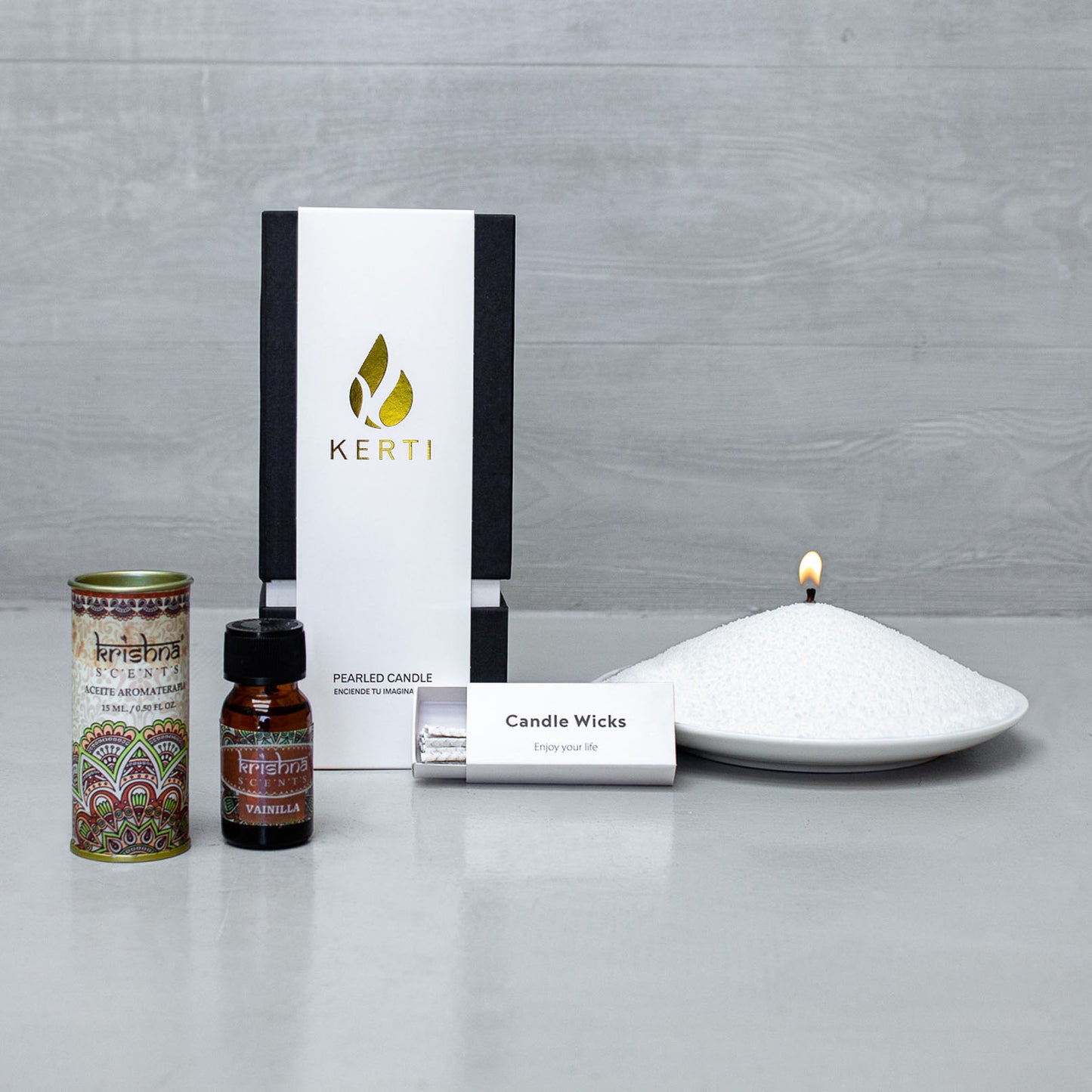 Set Vela Perlada + Esencia Aromática