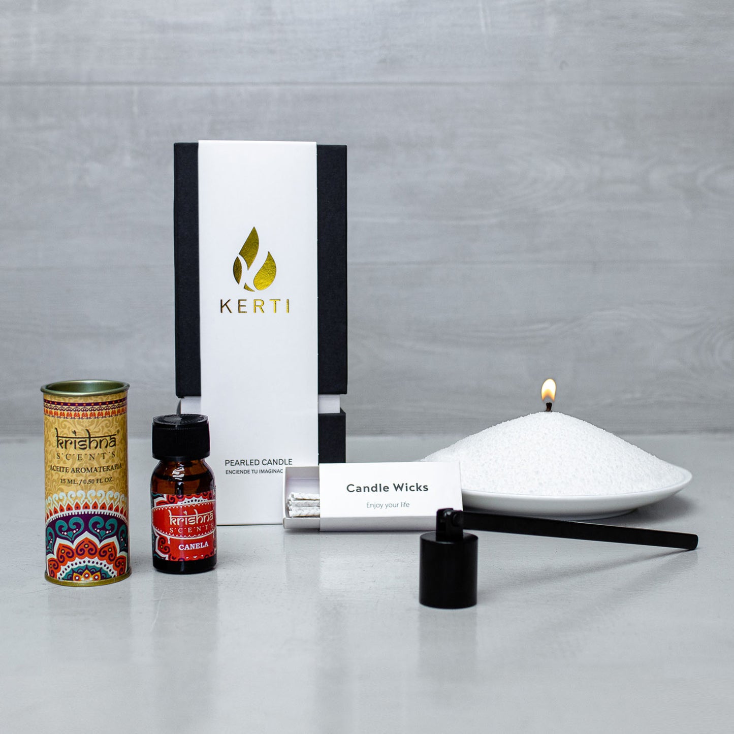 Set Vela Perlada + Apaga Vela + Esencia