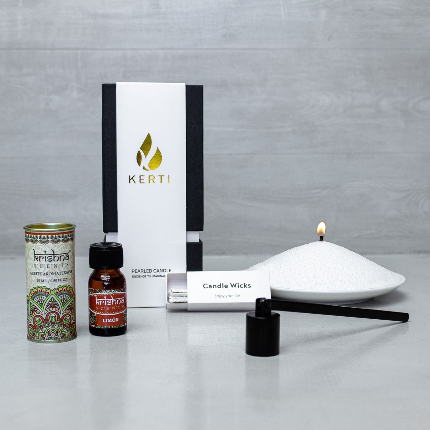 Set Vela Perlada + Apaga Vela + Esencia