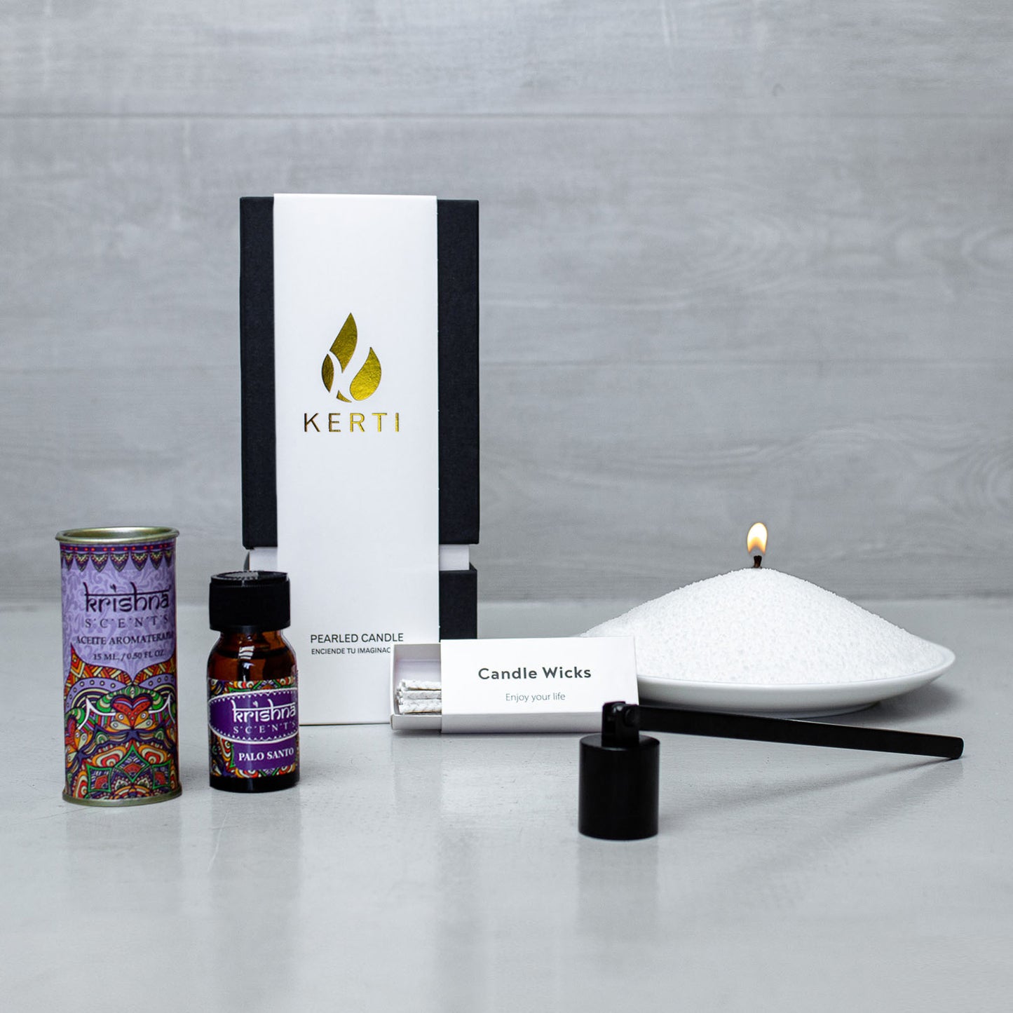 Set Vela Perlada + Apaga Vela + Esencia