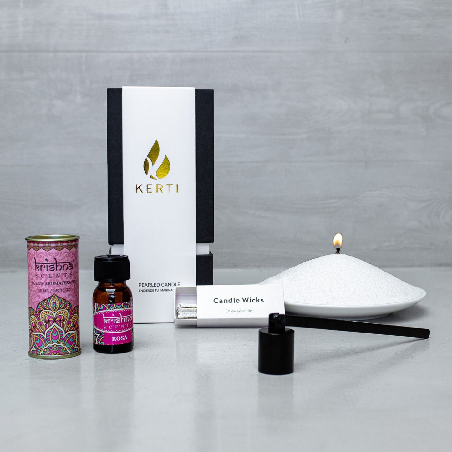 Set Vela Perlada + Apaga Vela + Esencia